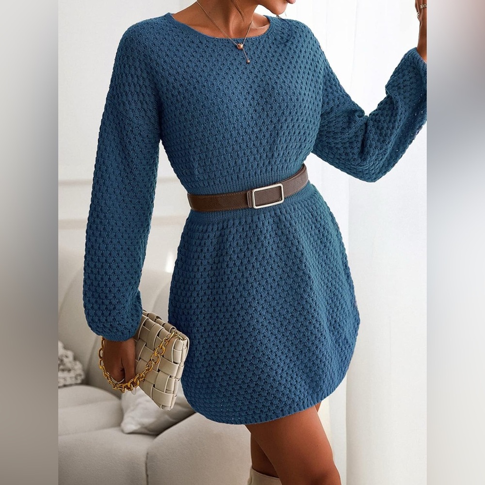CUPSHE Textured Knit Pullover Banded Waist Casual Fall Winter Sweater Dress